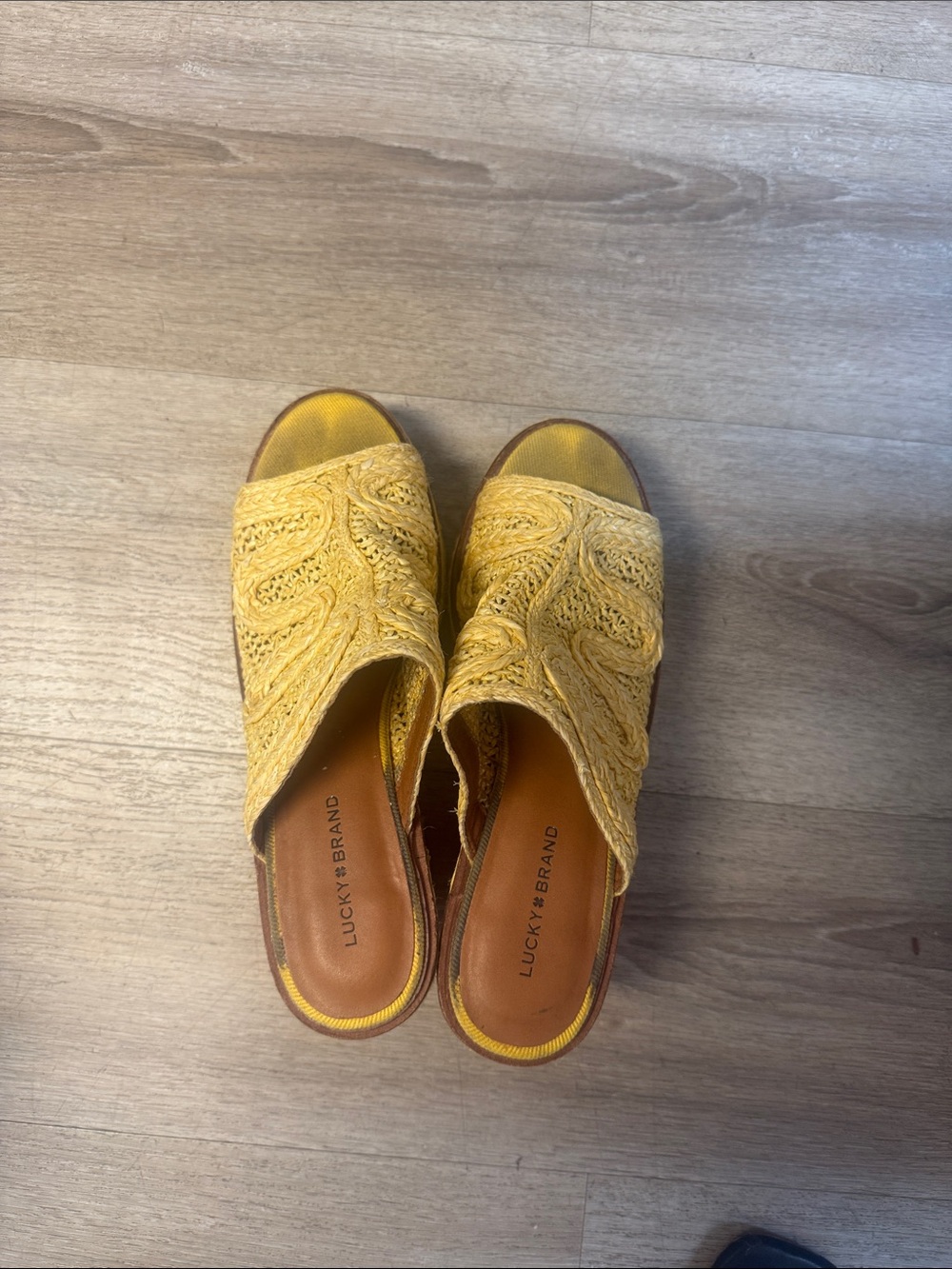 Lucky Brand Yellow Crochet Slip-On Mules